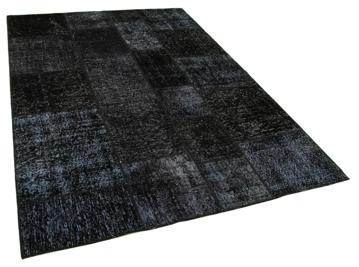 Patchwork Siyah Pamuk Üzerine Yün El Dokuma Kilim-172x243 - Görsel 2