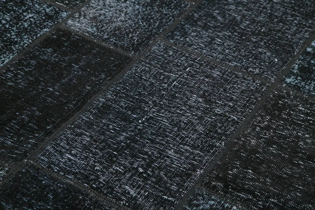 Patchwork Siyah Pamuk Üzerine Yün El Dokuma Kilim-172x243 - Görsel 5