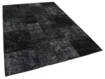 Patchwork Siyah Pamuk Üzerine Yün El Dokuma Kilim-172x244 - Görsel 2