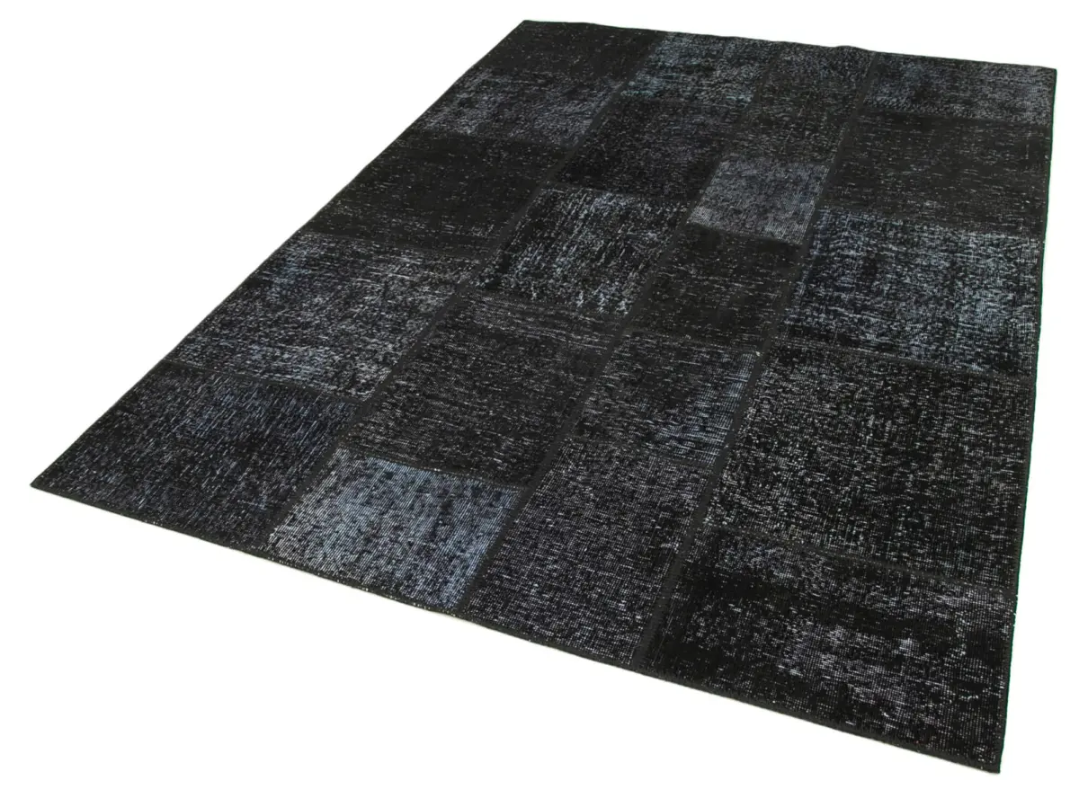 Patchwork Siyah Pamuk Üzerine Yün El Dokuma Kilim-172x244 - Görsel 3
