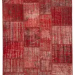 Patchwork Kırmızı Pamuk Üzerine Yün El Dokuma Kilim-177x248