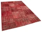 Patchwork Kırmızı Pamuk Üzerine Yün El Dokuma Kilim-177x248 - Görsel 2