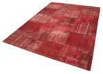 Patchwork Kırmızı Pamuk Üzerine Yün El Dokuma Kilim-177x248 - Görsel 3