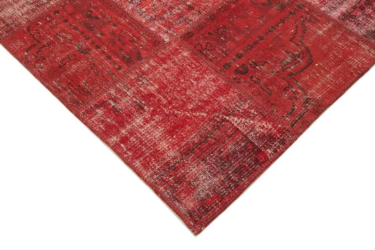 Patchwork Kırmızı Pamuk Üzerine Yün El Dokuma Kilim-177x248 - Görsel 4