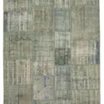 Patchwork Gri Pamuk Üzerine Yün El Dokuma Kilim-176x246