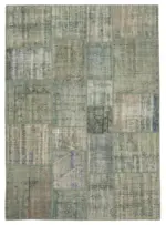 Patchwork Gri Pamuk Üzerine Yün El Dokuma Kilim-176x246