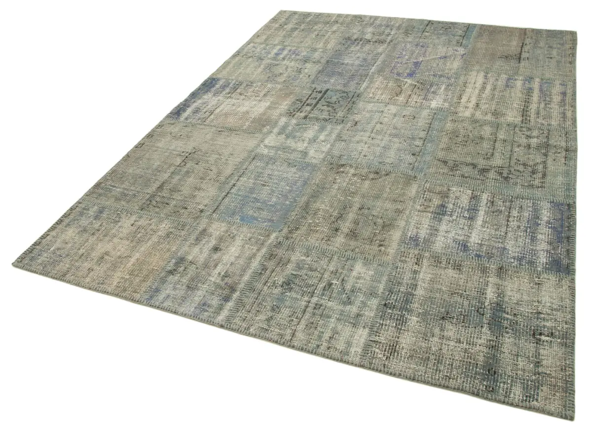 Patchwork Gri Pamuk Üzerine Yün El Dokuma Kilim-176x246 - Görsel 3