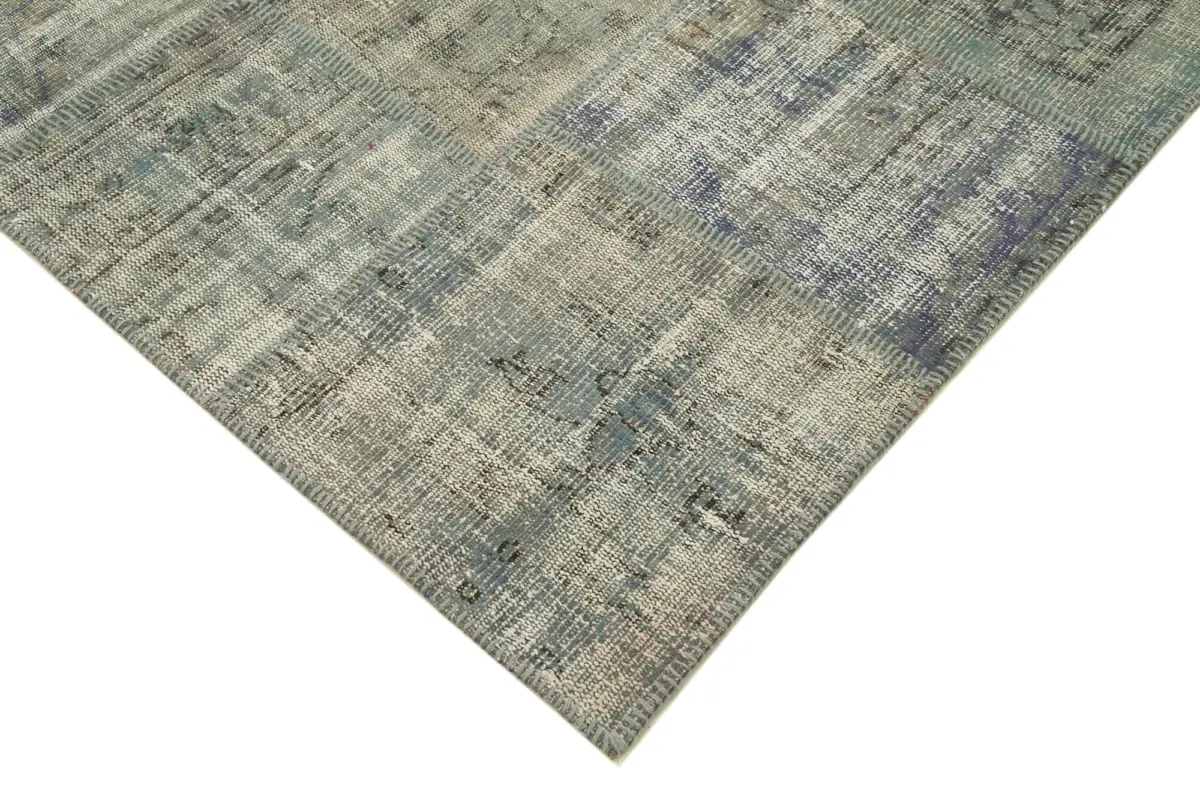 Patchwork Gri Pamuk Üzerine Yün El Dokuma Kilim-176x246 - Görsel 4