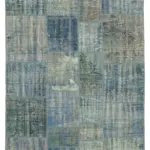 Patchwork Mavi Pamuk Üzerine Yün El Dokuma Kilim-176x247