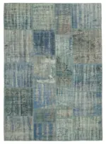 Patchwork Mavi Pamuk Üzerine Yün El Dokuma Kilim-176x247