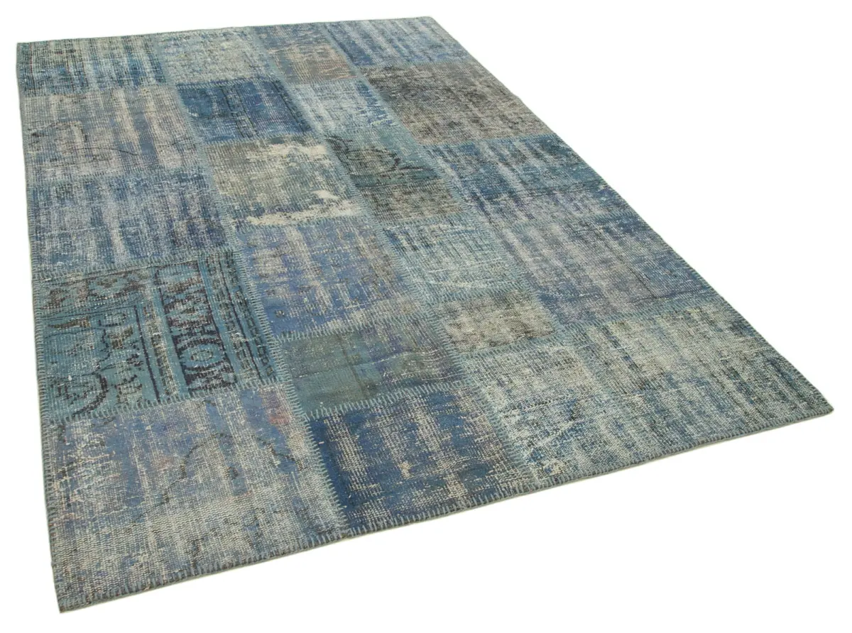 Patchwork Mavi Pamuk Üzerine Yün El Dokuma Kilim-176x247 - Görsel 2