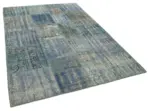 Patchwork Mavi Pamuk Üzerine Yün El Dokuma Kilim-176x247 - Görsel 2