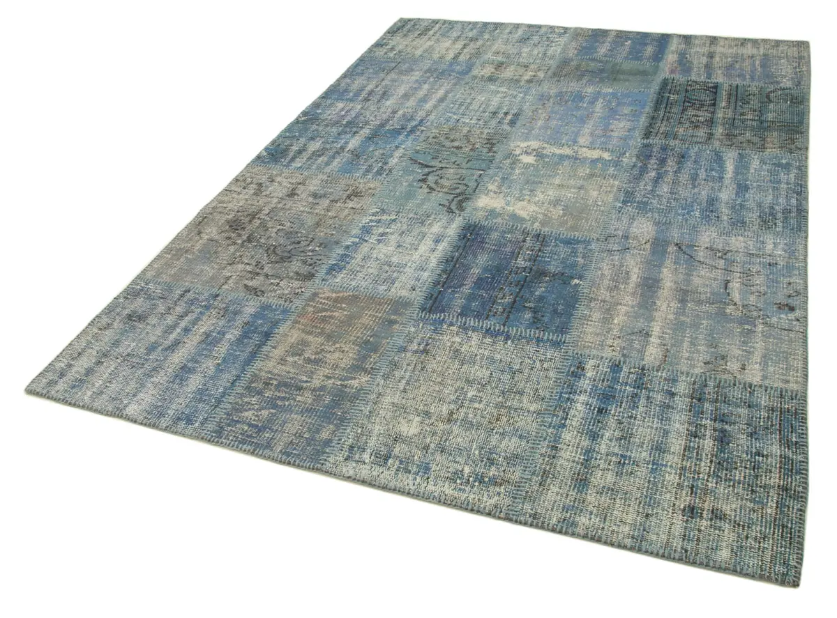 Patchwork Mavi Pamuk Üzerine Yün El Dokuma Kilim-176x247 - Görsel 3
