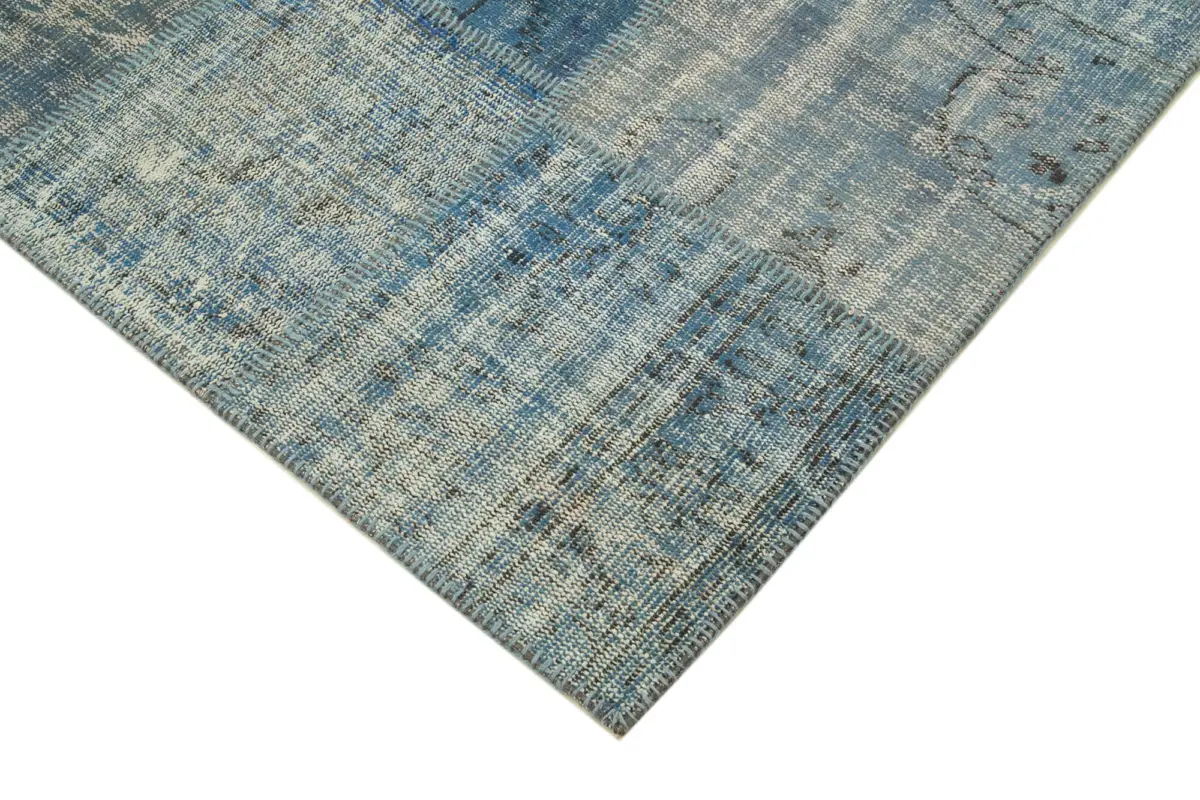 Patchwork Mavi Pamuk Üzerine Yün El Dokuma Kilim-176x247 - Görsel 4
