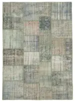 Patchwork Gri Pamuk Üzerine Yün El Dokuma Kilim-176x249