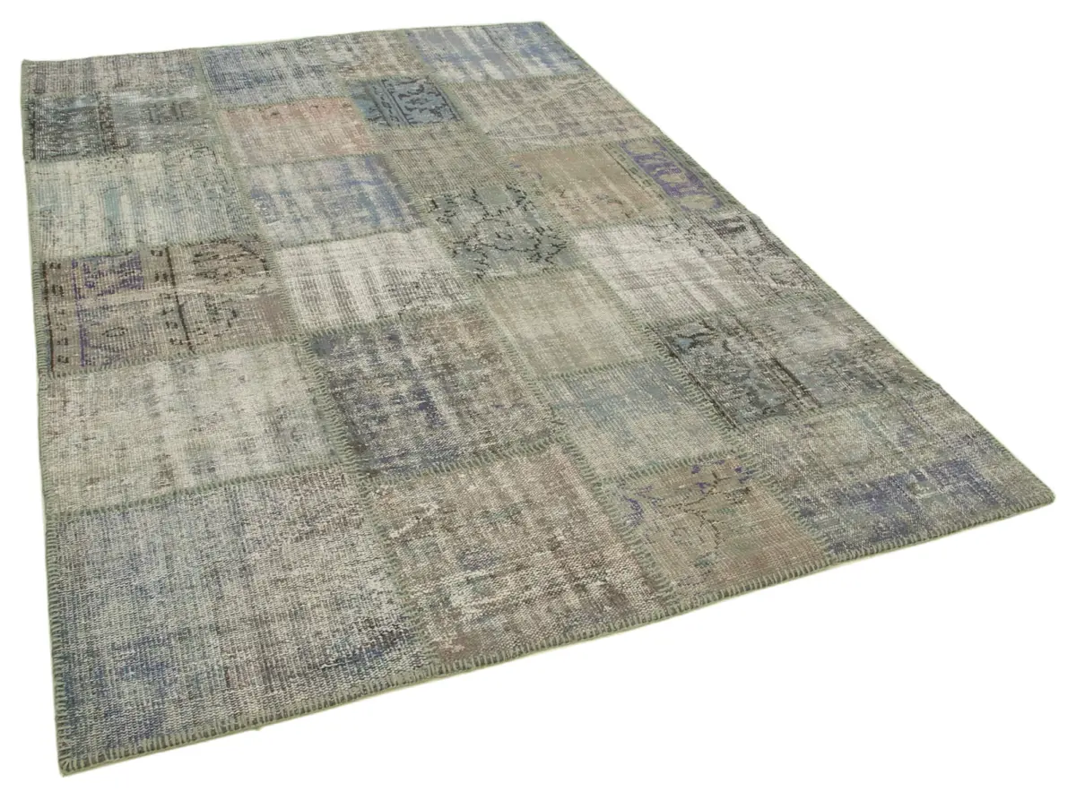 Patchwork Gri Pamuk Üzerine Yün El Dokuma Kilim-176x249 - Görsel 2