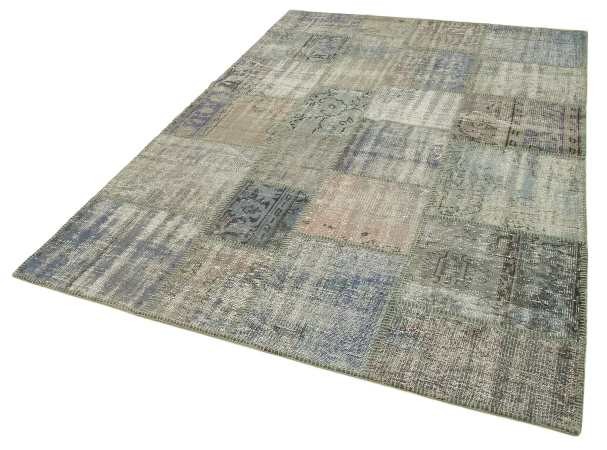 Patchwork Gri Pamuk Üzerine Yün El Dokuma Kilim-176x249 - Görsel 3