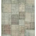 Patchwork Gri Pamuk Üzerine Yün El Dokuma Kilim-176x243
