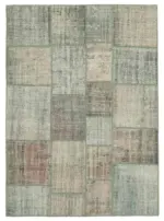 Patchwork Gri Pamuk Üzerine Yün El Dokuma Kilim-176x243