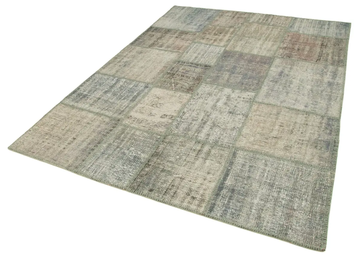 Patchwork Gri Pamuk Üzerine Yün El Dokuma Kilim-176x243 - Görsel 3