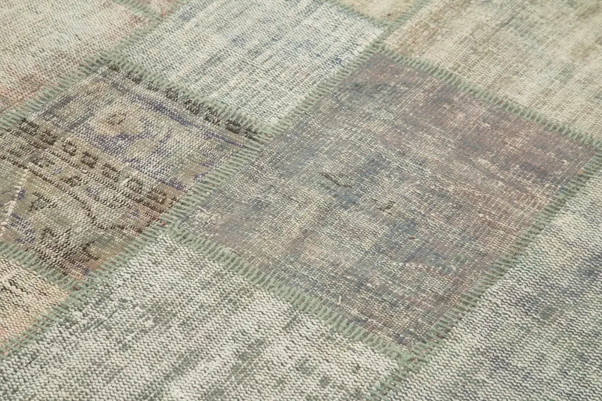 Patchwork Gri Pamuk Üzerine Yün El Dokuma Kilim-176x243 - Görsel 5