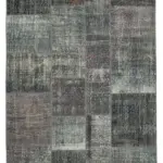 Patchwork Gri Pamuk Üzerine Yün El Dokuma Kilim-173x240