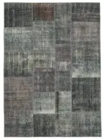 Patchwork Gri Pamuk Üzerine Yün El Dokuma Kilim-173x240
