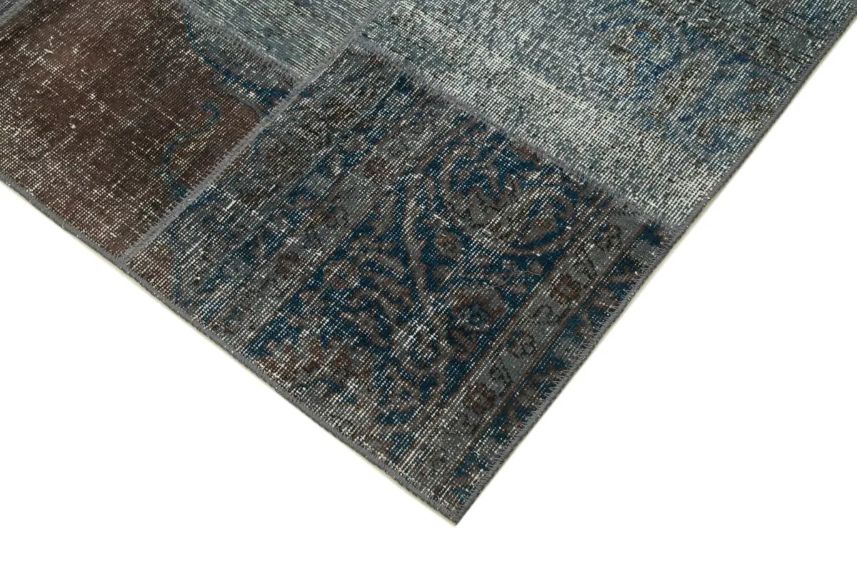 Patchwork Gri Pamuk Üzerine Yün El Dokuma Kilim-173x240 - Görsel 4