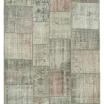 Patchwork Gri Pamuk Üzerine Yün El Dokuma Kilim-175x244