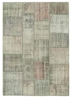 Patchwork Gri Pamuk Üzerine Yün El Dokuma Kilim-175x244