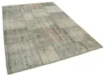 Patchwork Gri Pamuk Üzerine Yün El Dokuma Kilim-175x244 - Görsel 2