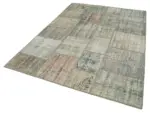 Patchwork Gri Pamuk Üzerine Yün El Dokuma Kilim-175x244 - Görsel 3