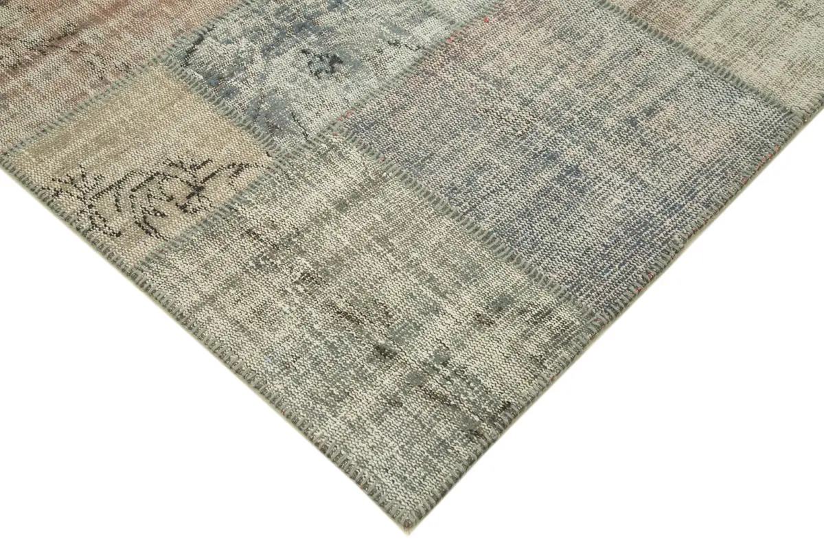 Patchwork Gri Pamuk Üzerine Yün El Dokuma Kilim-175x244 - Görsel 4
