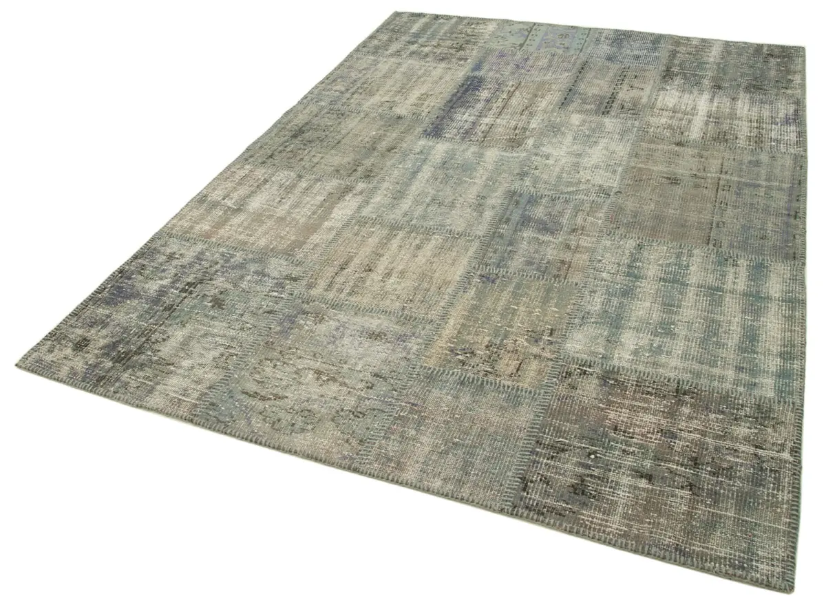 Patchwork Gri Pamuk Üzerine Yün El Dokuma Kilim-175x245 - Görsel 3