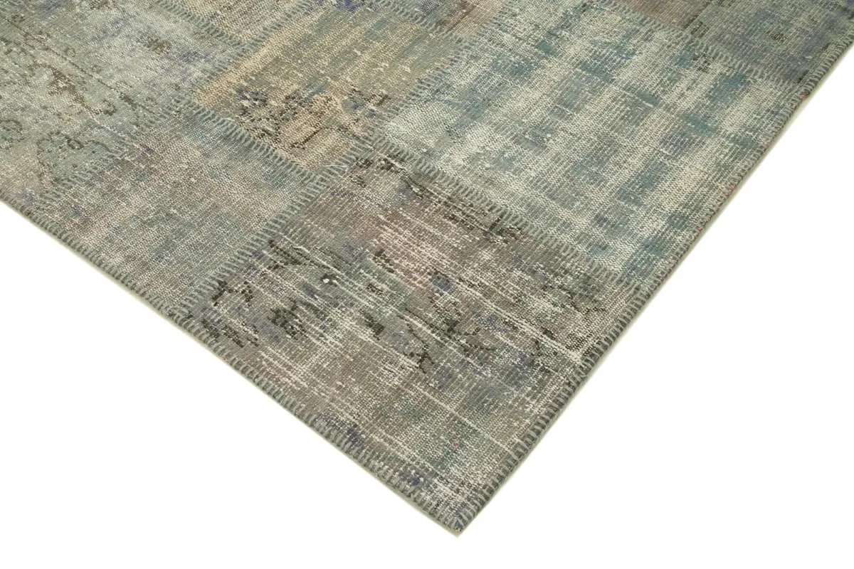Patchwork Gri Pamuk Üzerine Yün El Dokuma Kilim-175x245 - Görsel 4