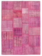 Patchwork Pembe Pamuk Üzerine Yün El Dokuma Kilim-176x242