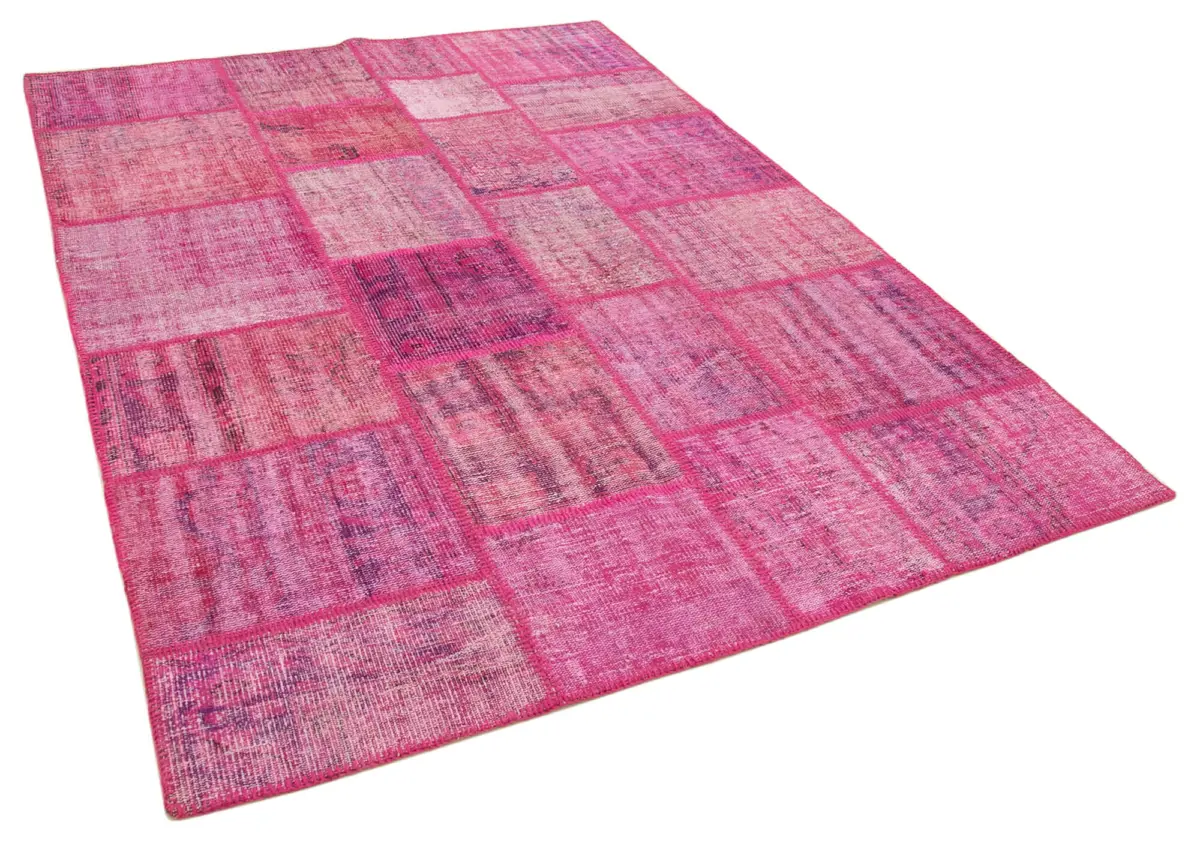 Patchwork Pembe Pamuk Üzerine Yün El Dokuma Kilim-176x242 - Görsel 2