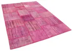 Patchwork Pembe Pamuk Üzerine Yün El Dokuma Kilim-176x242 - Görsel 2