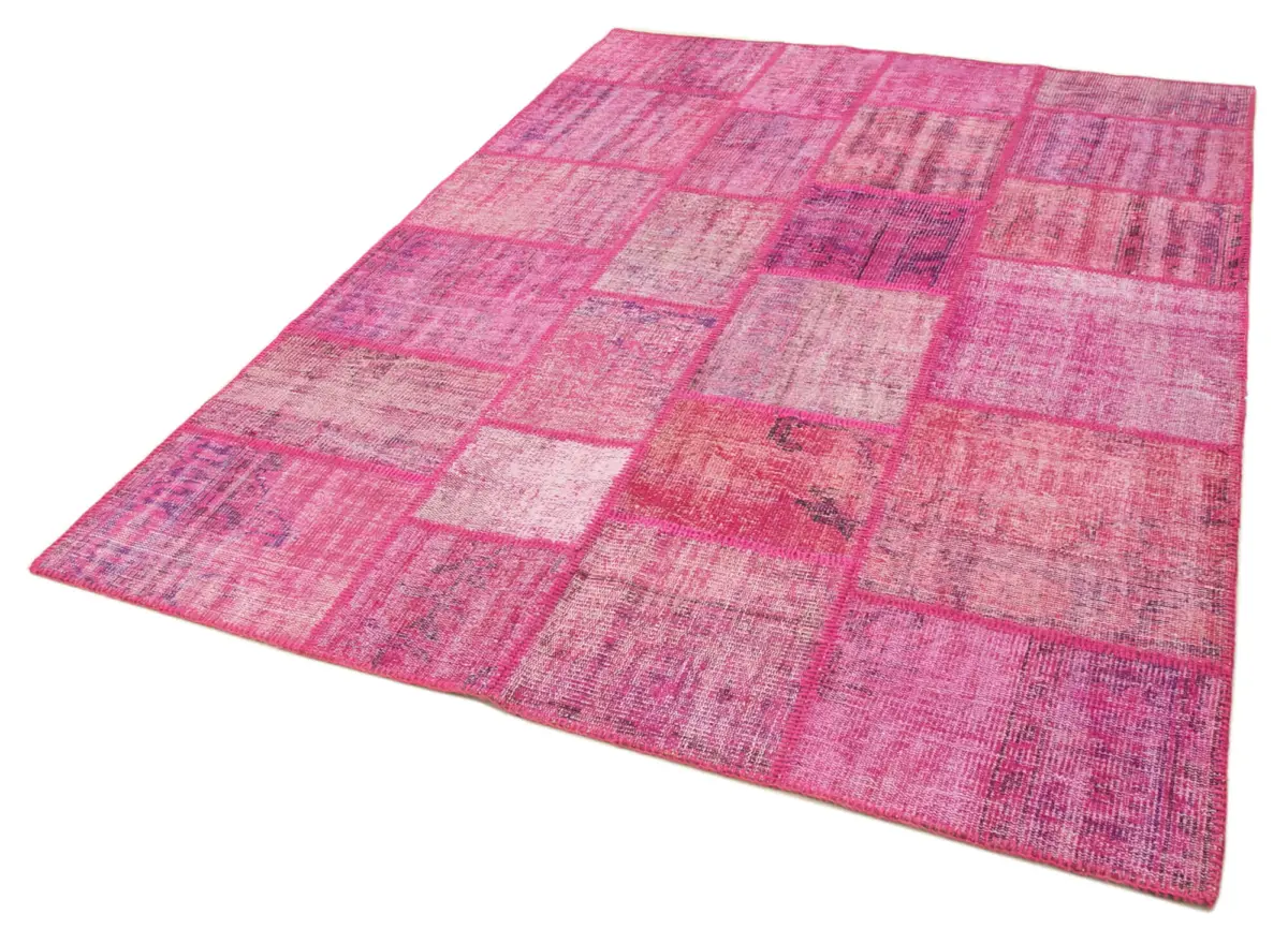 Patchwork Pembe Pamuk Üzerine Yün El Dokuma Kilim-176x242 - Görsel 3