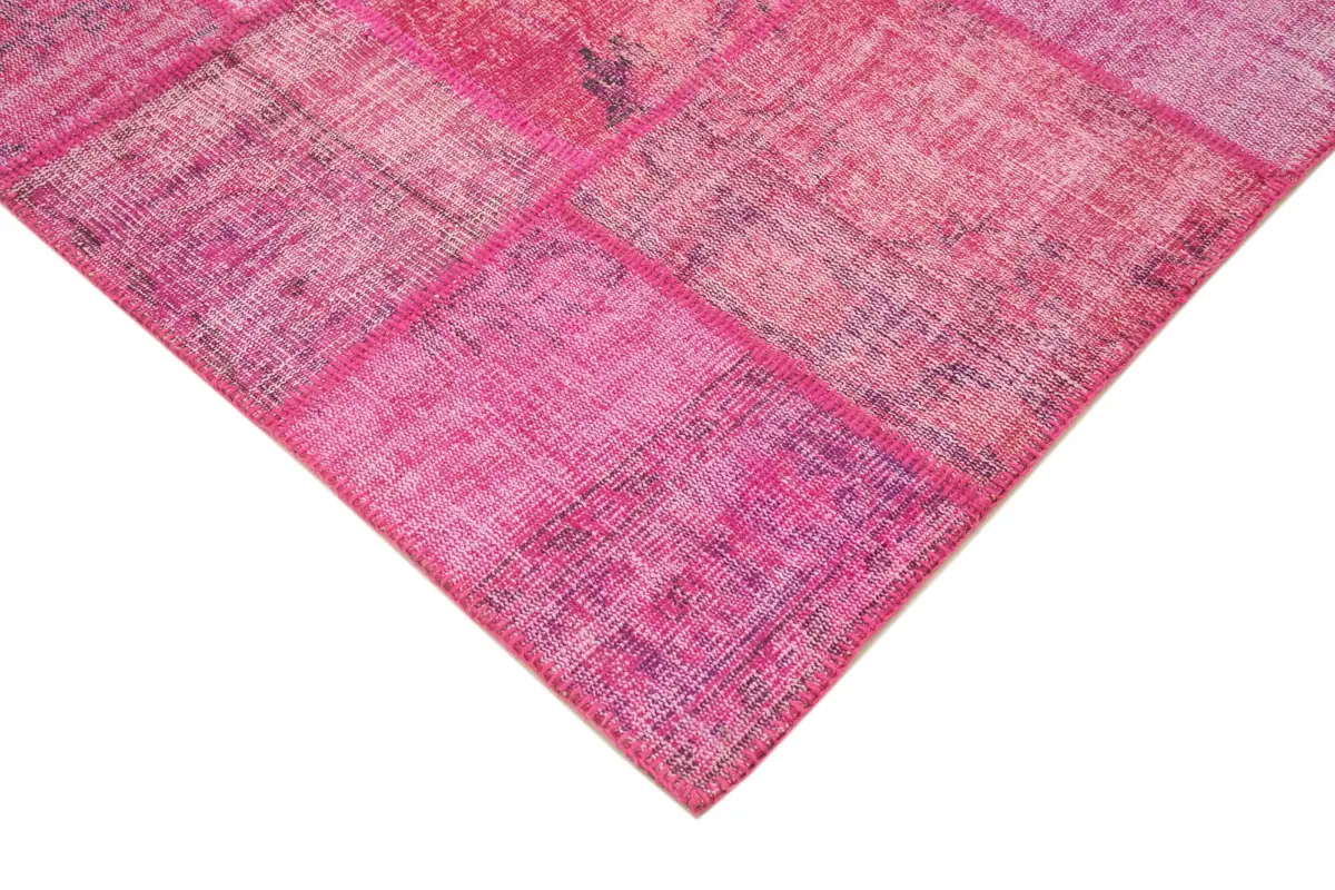 Patchwork Pembe Pamuk Üzerine Yün El Dokuma Kilim-176x242 - Görsel 4