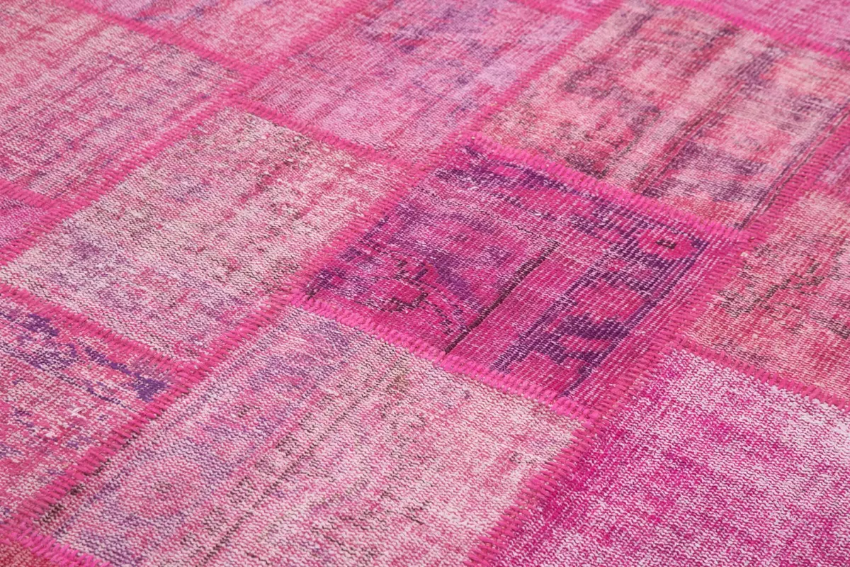 Patchwork Pembe Pamuk Üzerine Yün El Dokuma Kilim-176x242 - Görsel 5