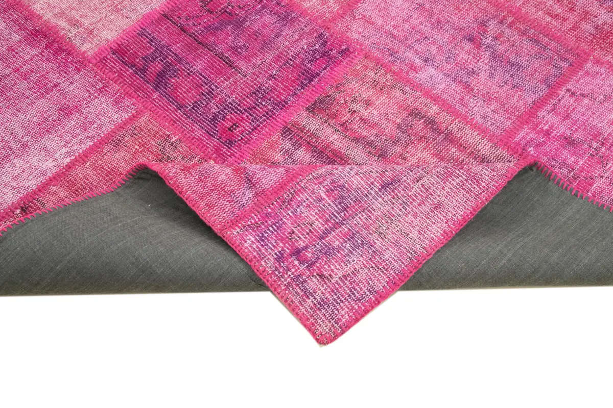 Patchwork Pembe Pamuk Üzerine Yün El Dokuma Kilim-176x242 - Görsel 6