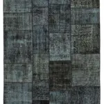Patchwork Siyah Pamuk Üzerine Yün El Dokuma Kilim-172x241