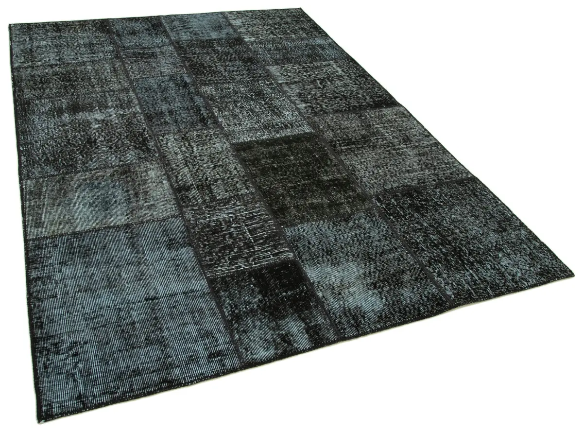 Patchwork Siyah Pamuk Üzerine Yün El Dokuma Kilim-172x241 - Görsel 2