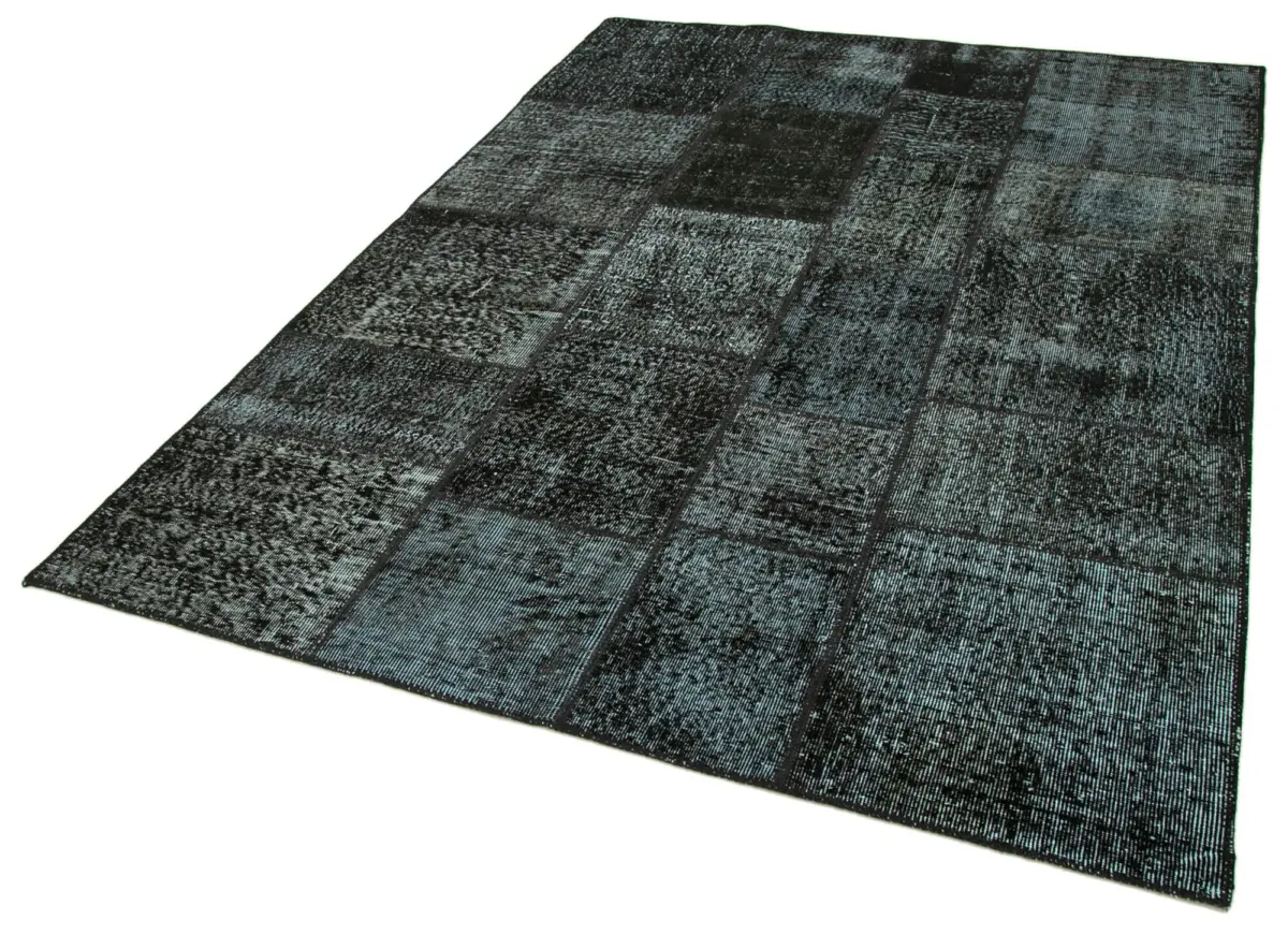 Patchwork Siyah Pamuk Üzerine Yün El Dokuma Kilim-172x241 - Görsel 3