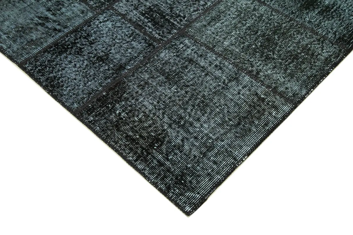 Patchwork Siyah Pamuk Üzerine Yün El Dokuma Kilim-172x241 - Görsel 4
