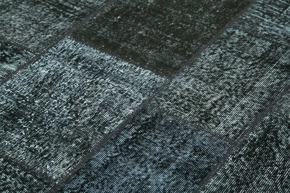 Patchwork Siyah Pamuk Üzerine Yün El Dokuma Kilim-172x241 - Görsel 5