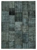 Patchwork Siyah Pamuk Üzerine Yün El Dokuma Kilim-174x242