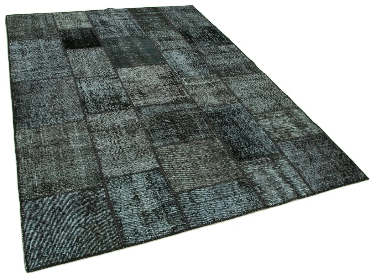 Patchwork Siyah Pamuk Üzerine Yün El Dokuma Kilim-174x242 - Görsel 2