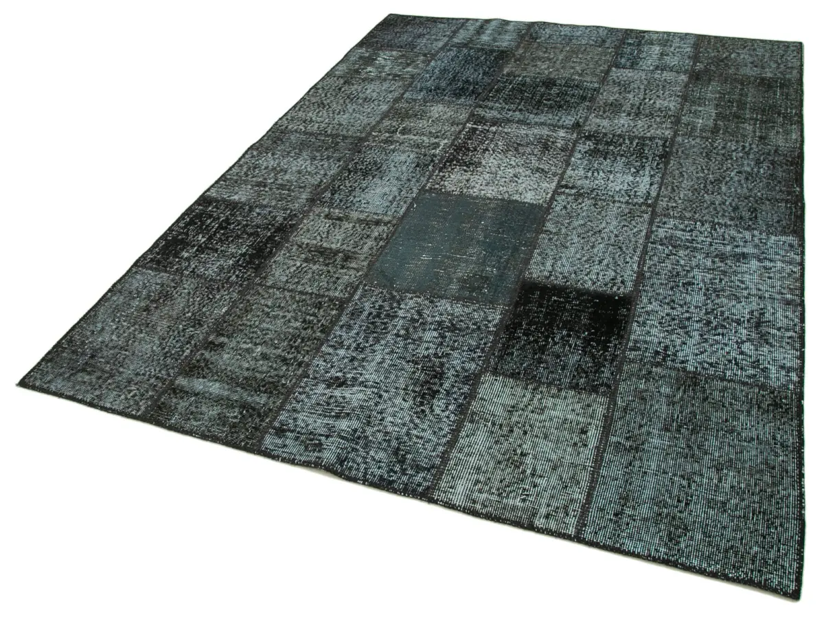 Patchwork Siyah Pamuk Üzerine Yün El Dokuma Kilim-174x242 - Görsel 3